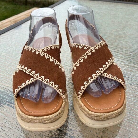 Mariella Women's Suede Cross Strap Stitching Platform Sandals - Picture 2 of 12